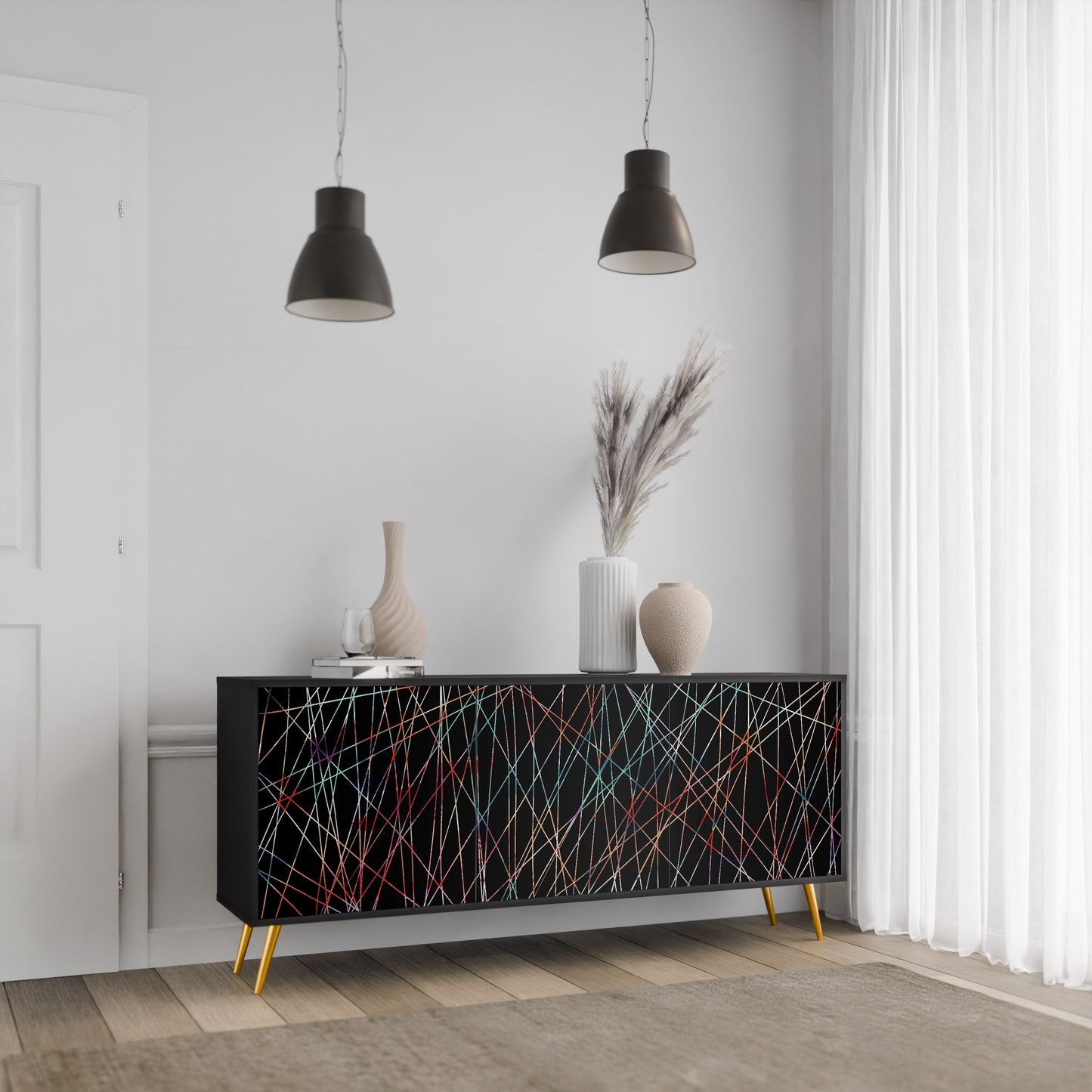Credenza a 3 ante LUMINOUS SNARE in finitura nera