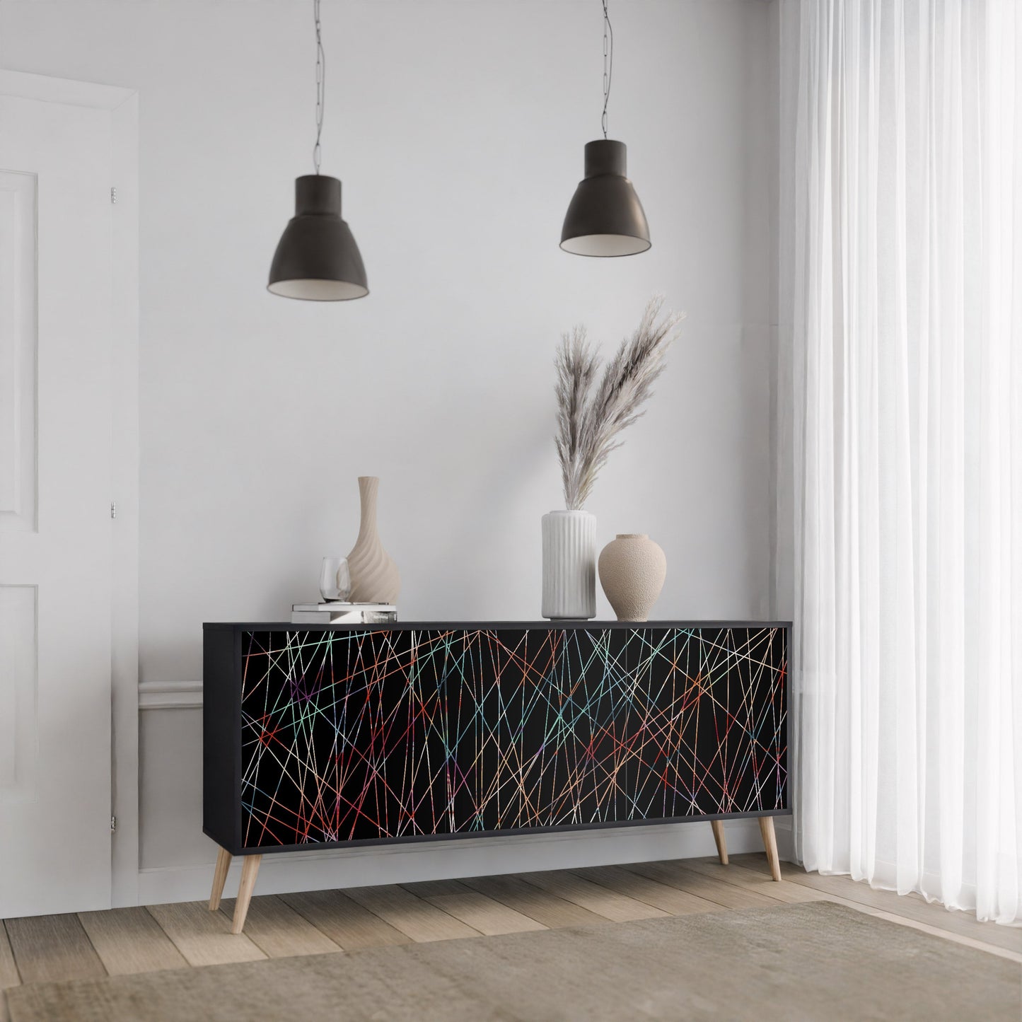 Credenza a 3 ante LUMINOUS SNARE in finitura nera