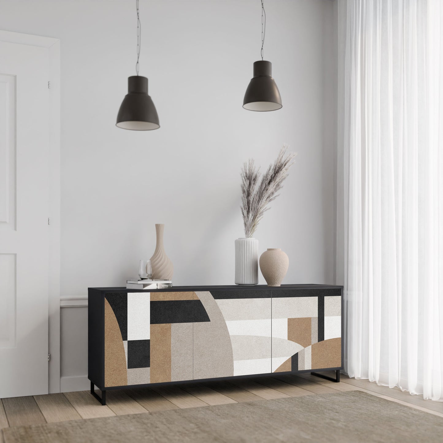 Credenza DELICATE MEMENTO a 3 ante in finitura nera