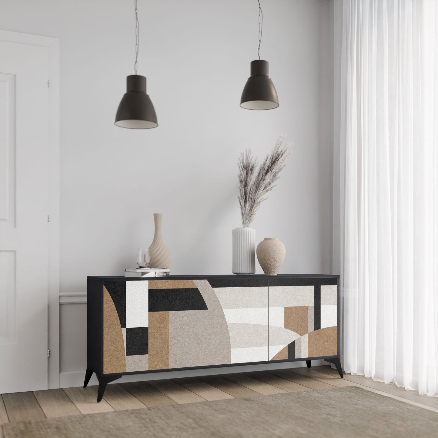 Credenza DELICATE MEMENTO a 3 ante in finitura nera