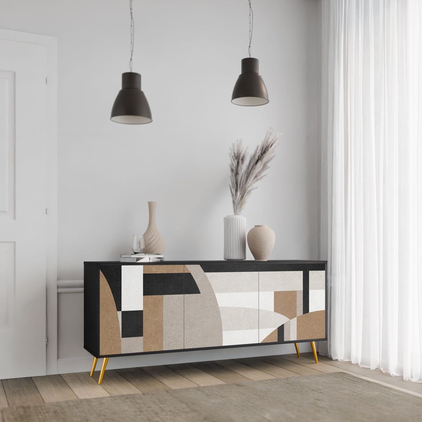 Credenza DELICATE MEMENTO a 3 ante in finitura nera
