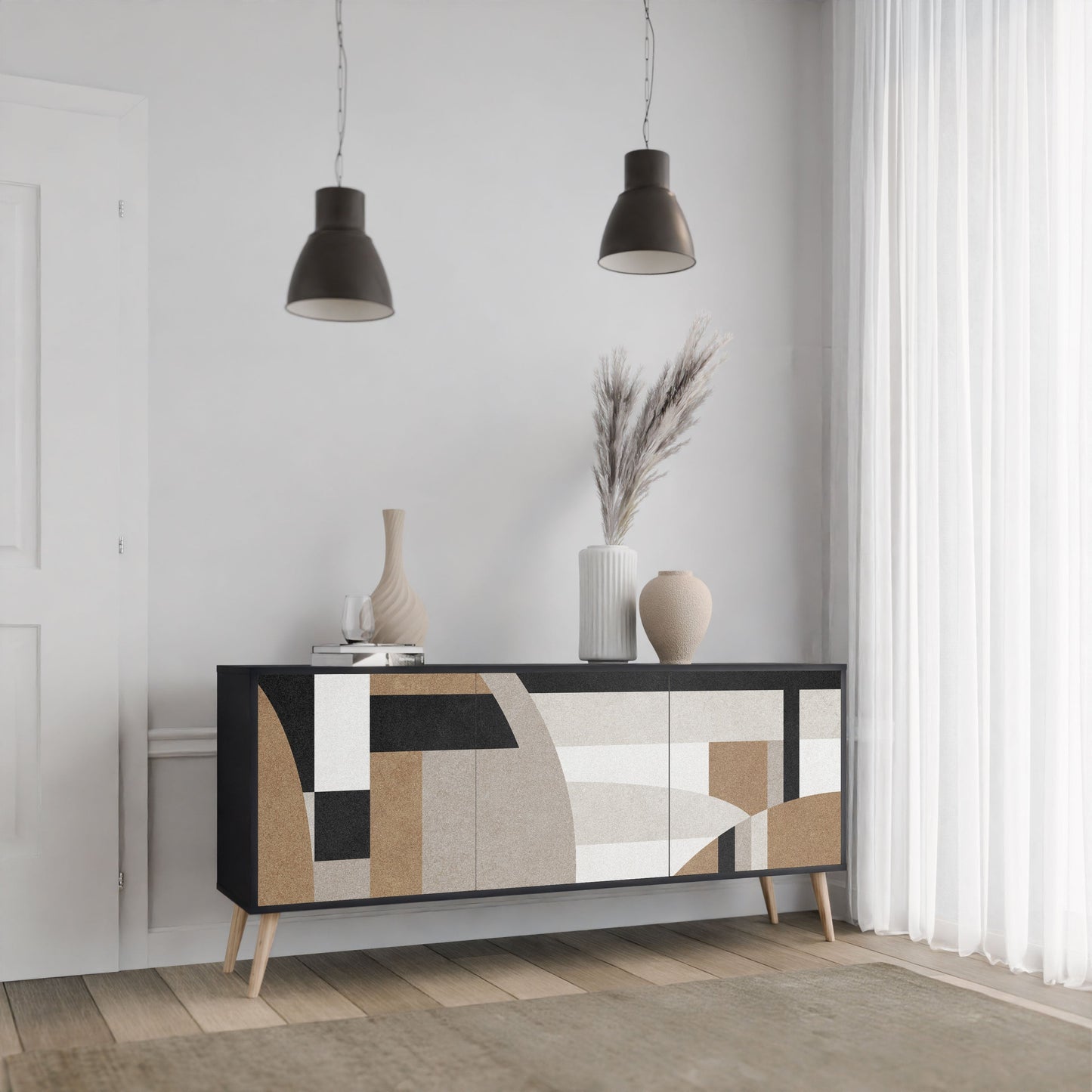 Credenza DELICATE MEMENTO a 3 ante in finitura nera