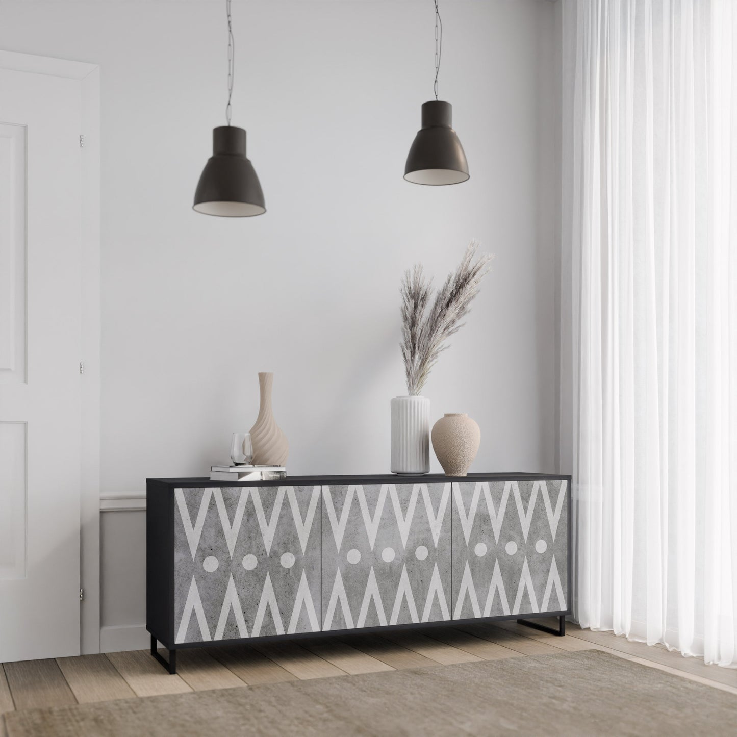 Credenza a 3 ante SHARP EDGES in finitura nera