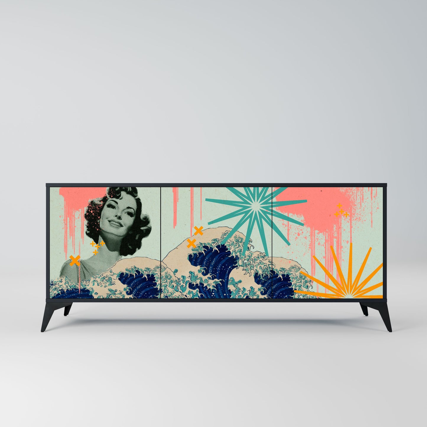 KANAGAWA BEAUTY 3-Door Sideboard in Black Finish