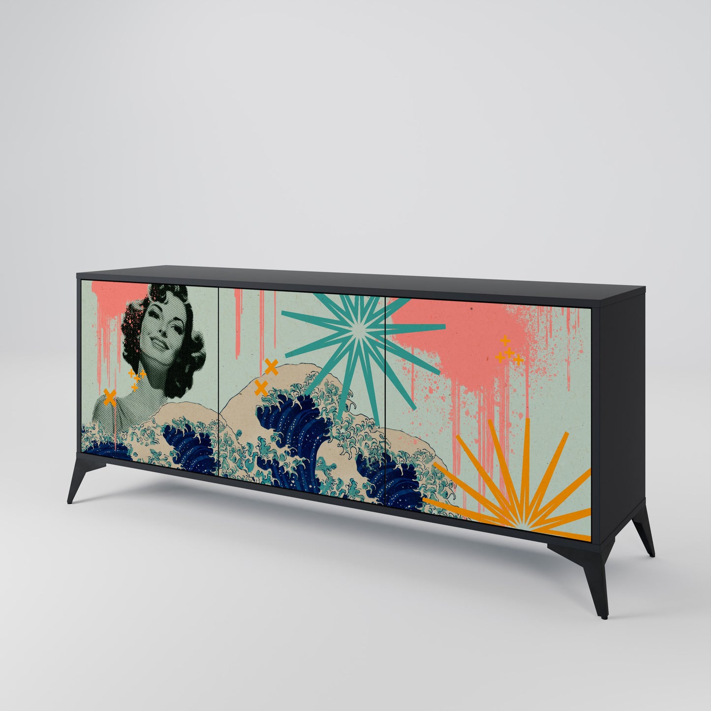 KANAGAWA BEAUTY 3-Door Sideboard in Oak Effect