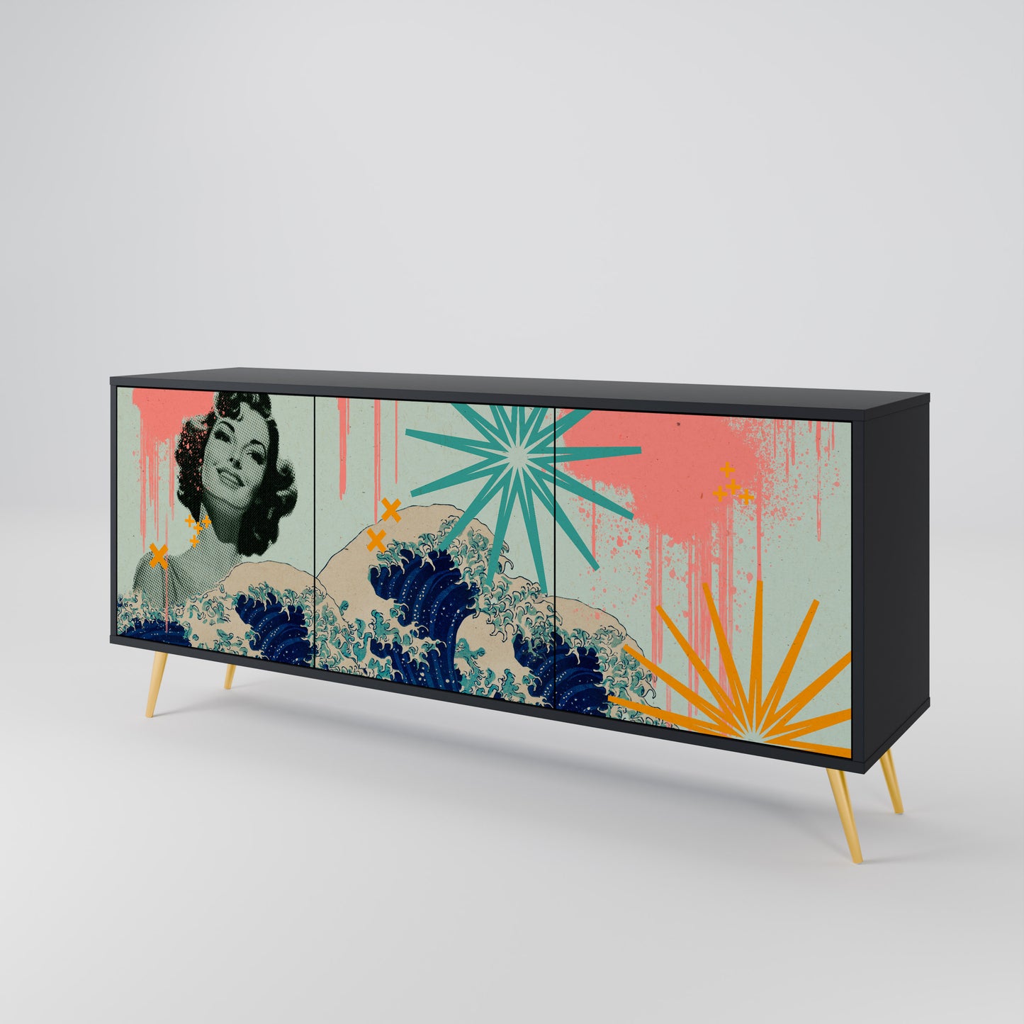 KANAGAWA BEAUTY 3-Door Sideboard in Oak Effect