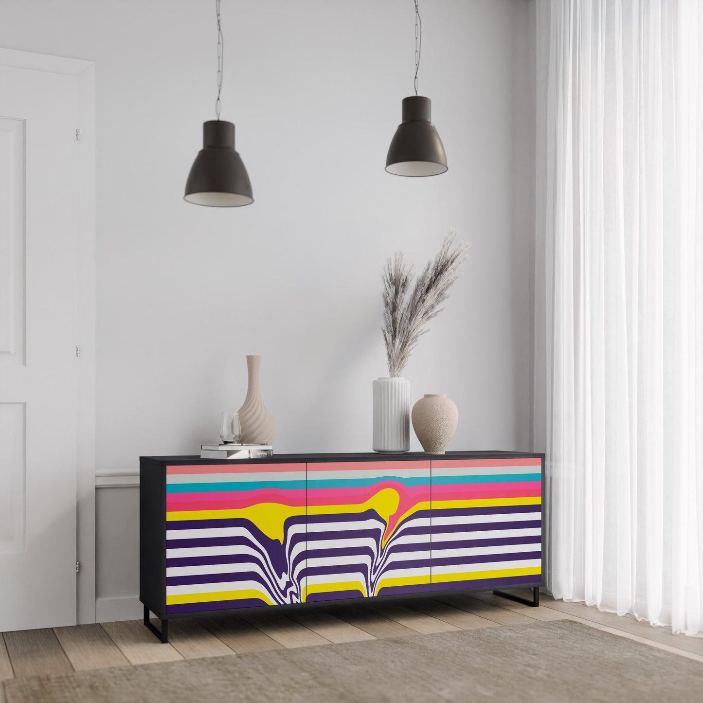 Credenza a 3 ante TONE COLLAPSE in finitura nera