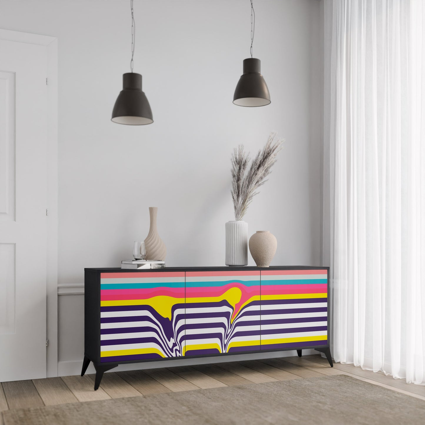 Credenza a 3 ante TONE COLLAPSE in finitura nera