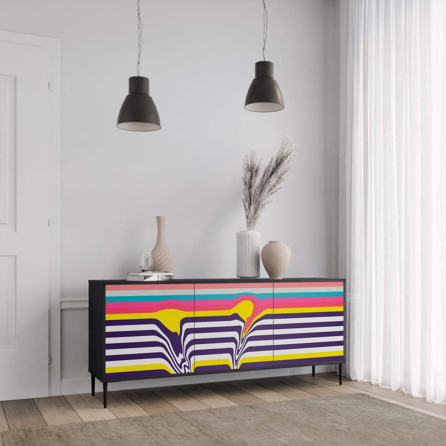 Credenza a 3 ante TONE COLLAPSE in finitura nera