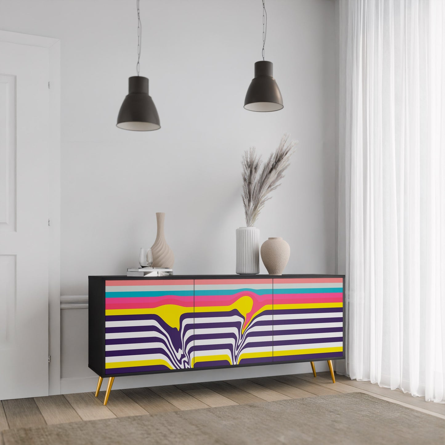 Credenza a 3 ante TONE COLLAPSE in finitura nera