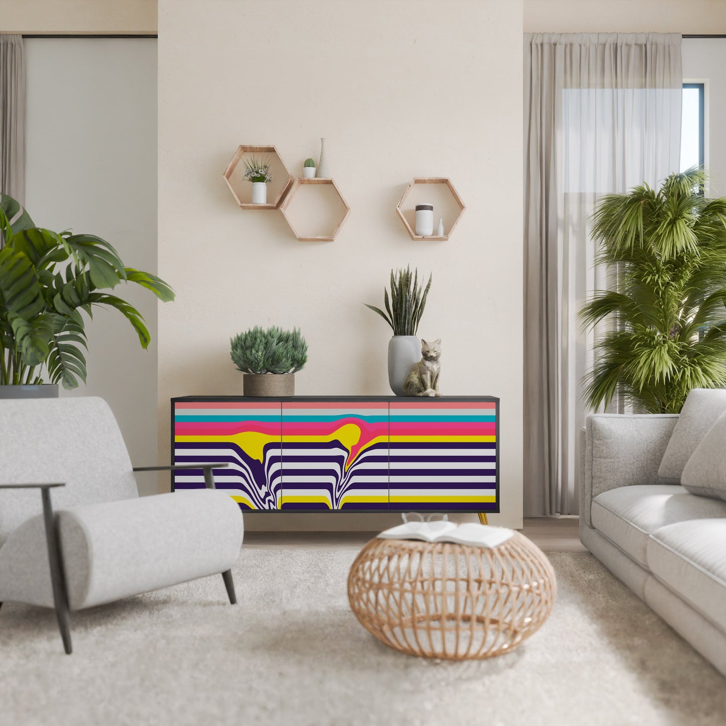 Credenza a 3 ante TONE COLLAPSE in finitura nera