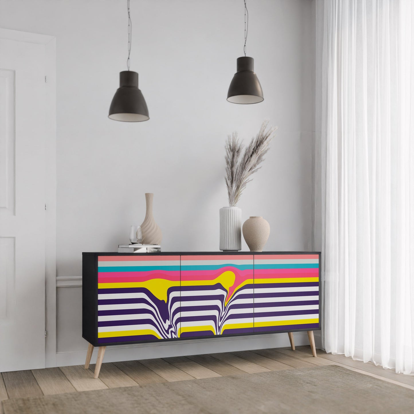 Credenza a 3 ante TONE COLLAPSE in finitura nera