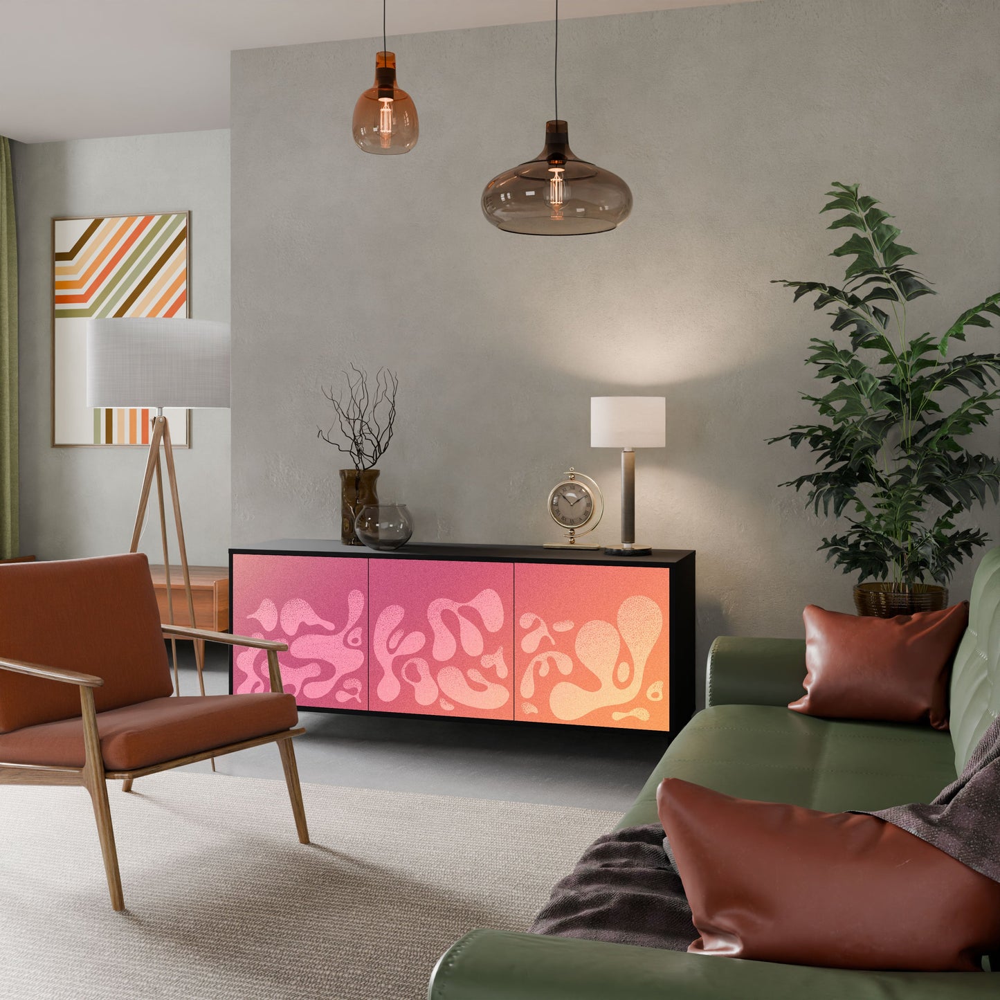 IRREGULAR PINK 3-Door Sideboard in Black Finish