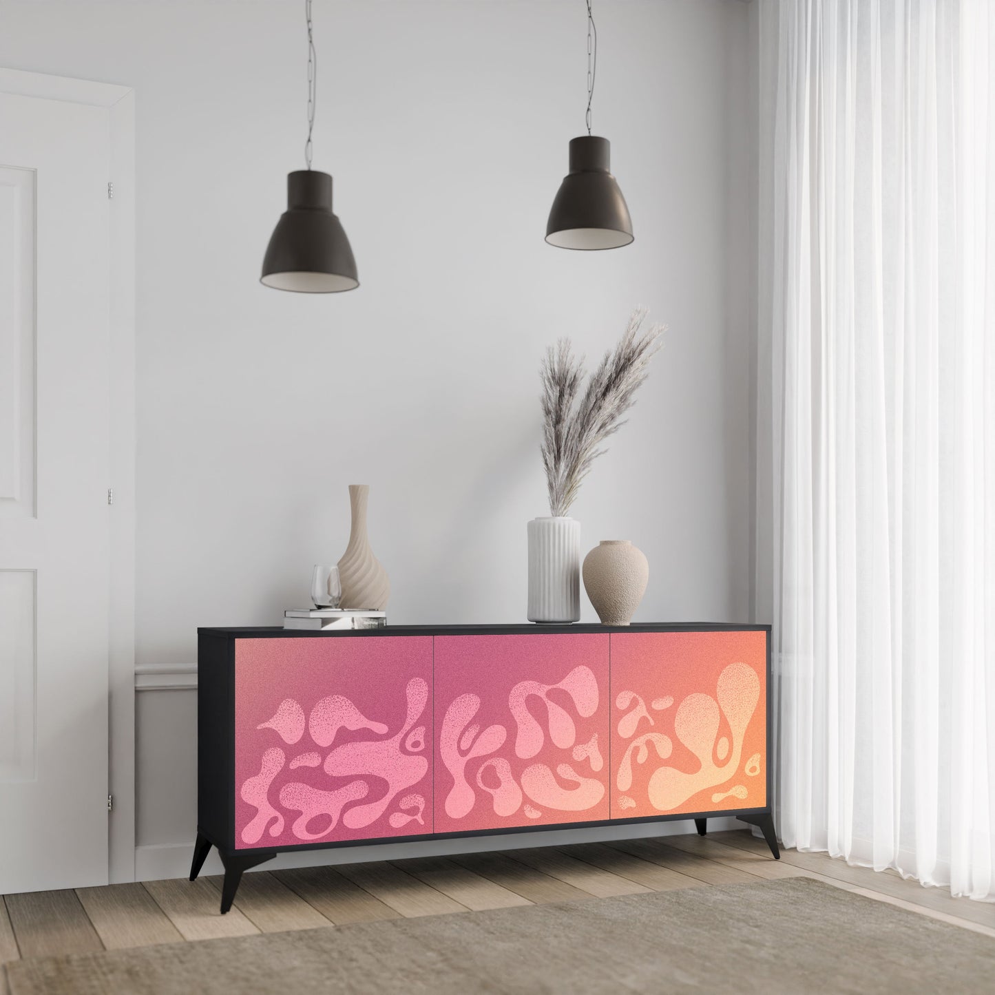 IRREGULAR PINK 3-Door Sideboard in Black Finish