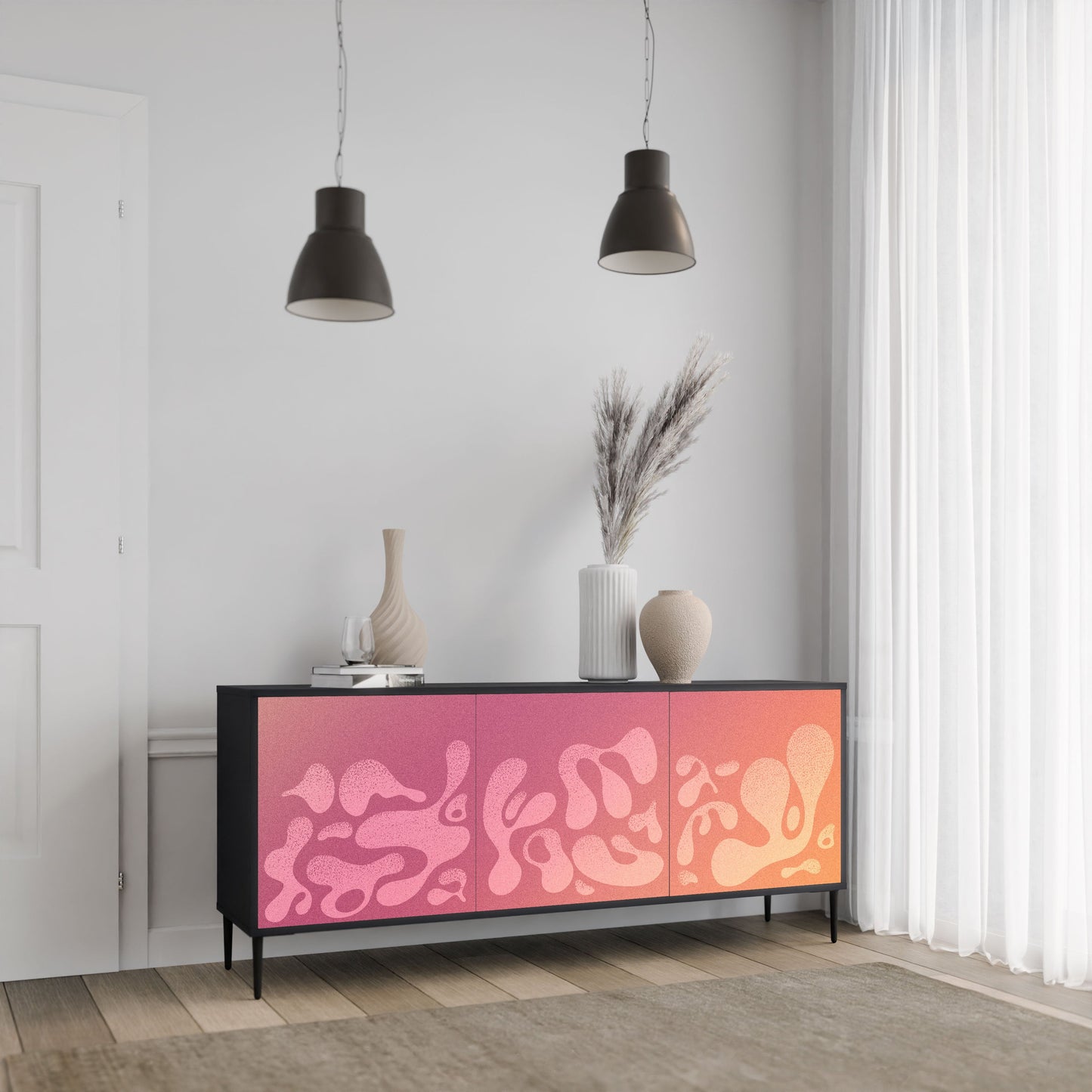 IRREGULAR PINK 3-Door Sideboard in Black Finish