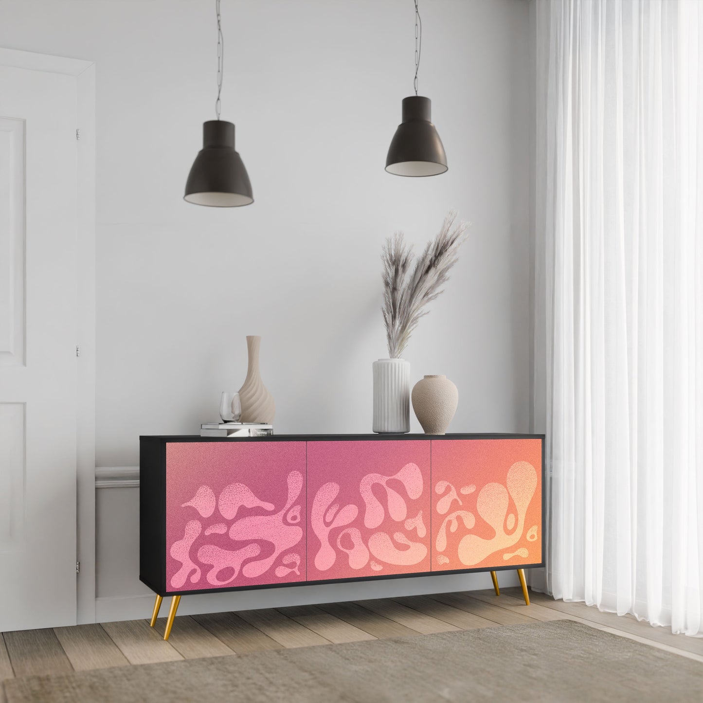 IRREGULAR PINK 3-Door Sideboard in Black Finish