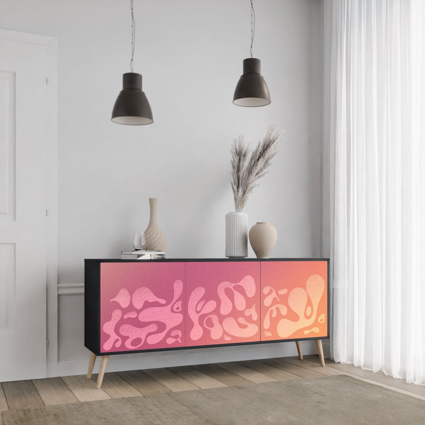 IRREGULAR PINK 3-Door Sideboard in Black Finish