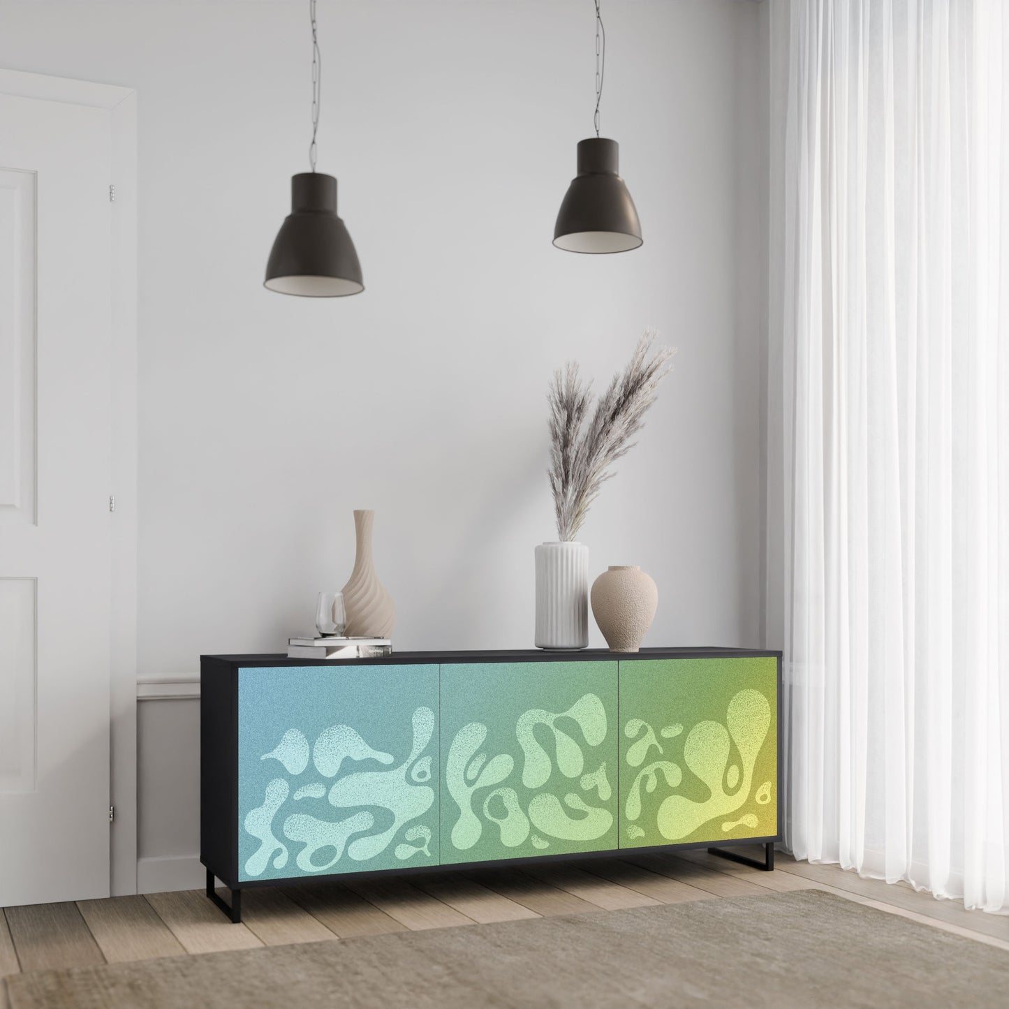 IRREGULAR BLUE 3-Door Sideboard in Black Finish