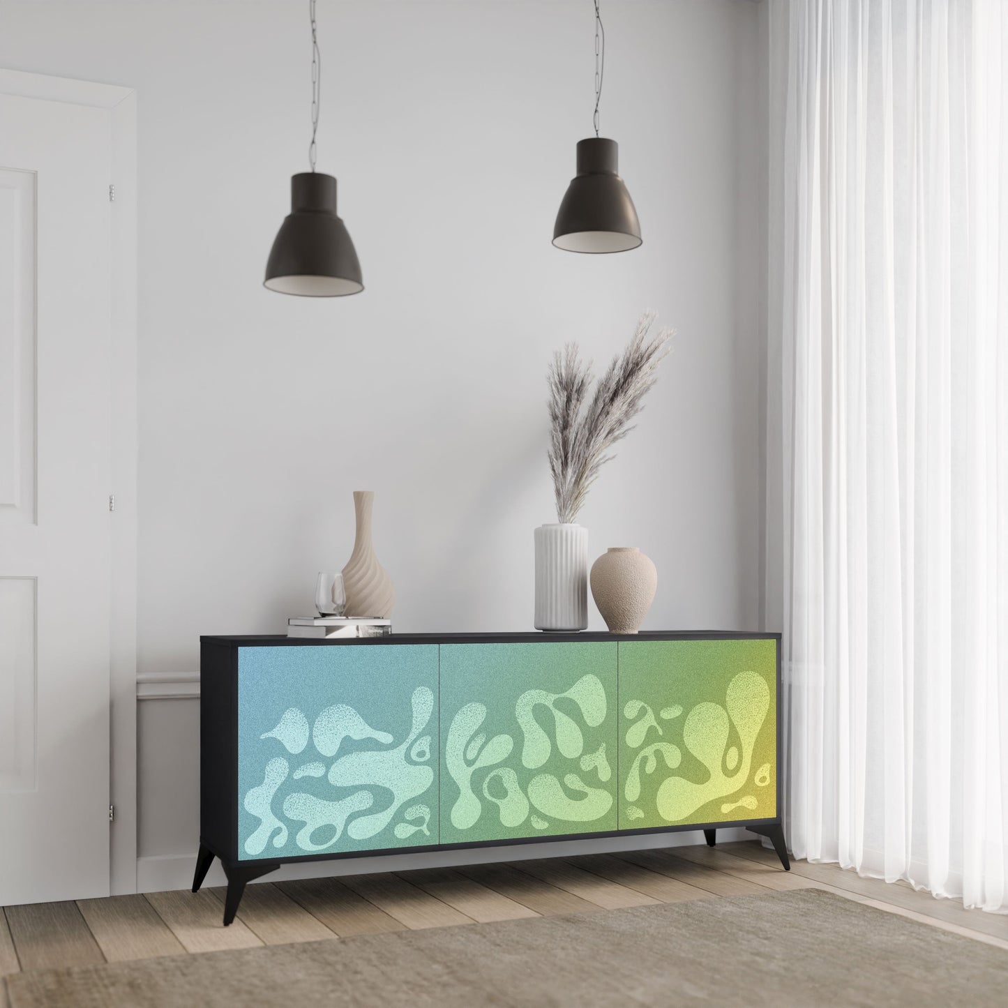 IRREGULAR BLUE 3-Door Sideboard in Black Finish