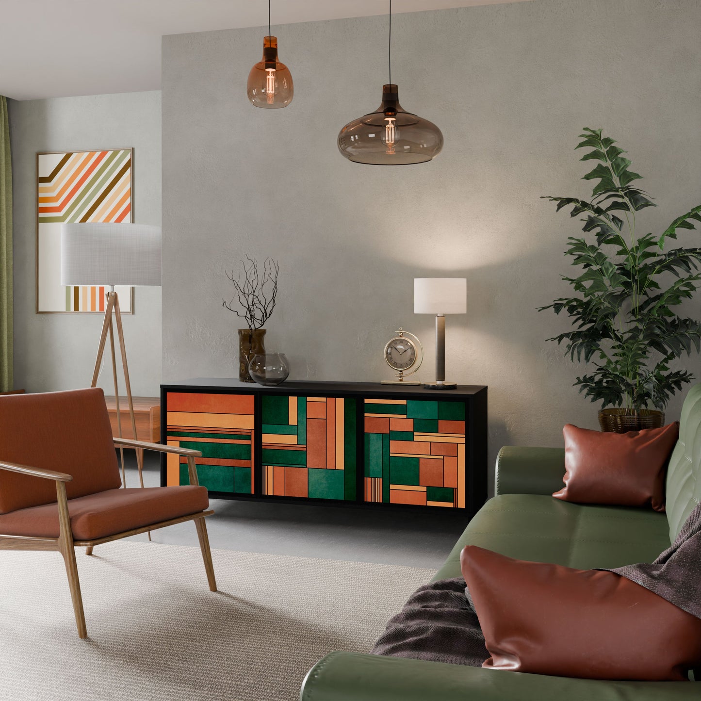 EARTHY FIGURES 3-Door Sideboard in Black Finish