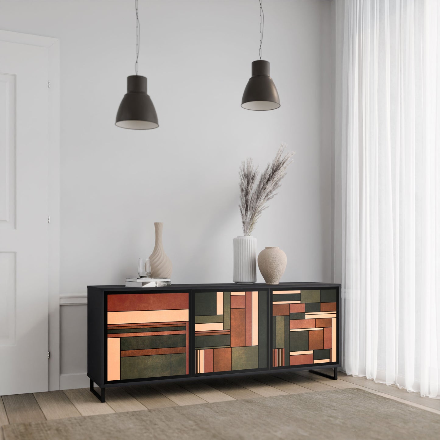 FIGURES OF NATURE 3-Door Sideboard in Black Finish