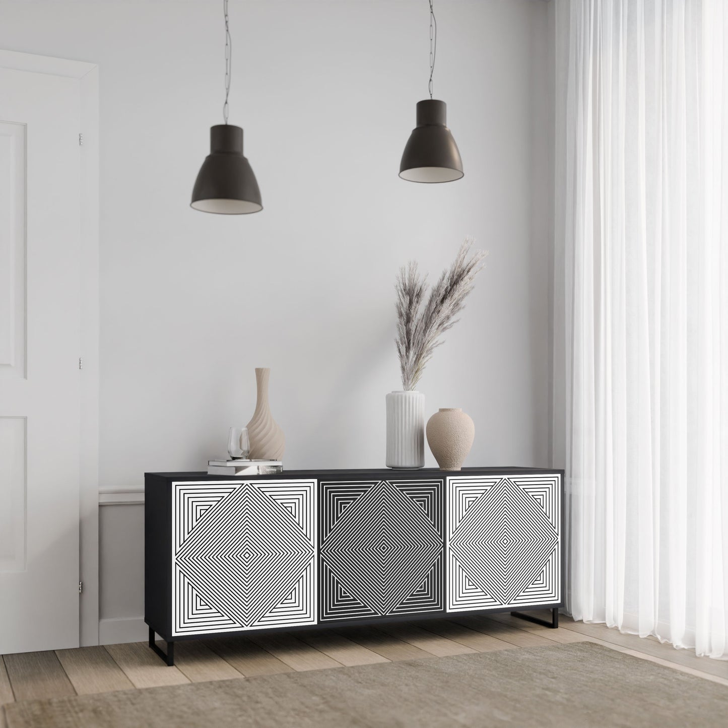 Credenza POLYGON ILLUSION a 3 ante in finitura nera