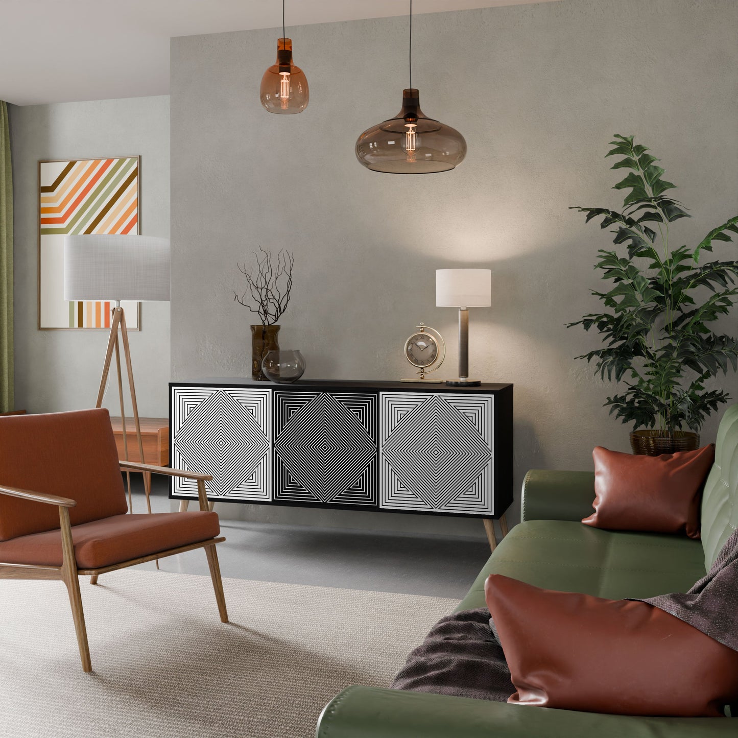 Credenza POLYGON ILLUSION a 3 ante in finitura nera