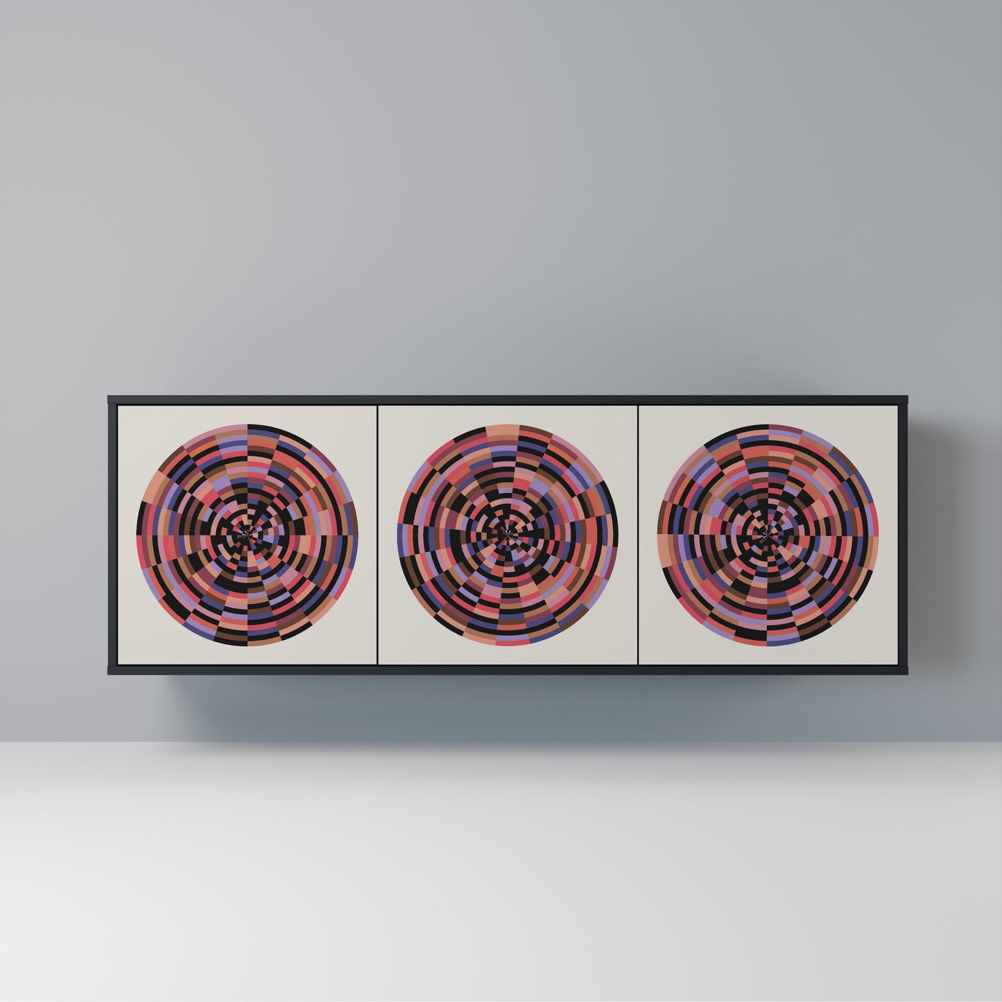 BROWN CIRCLES Madia a 3 Ante in Finitura Nera