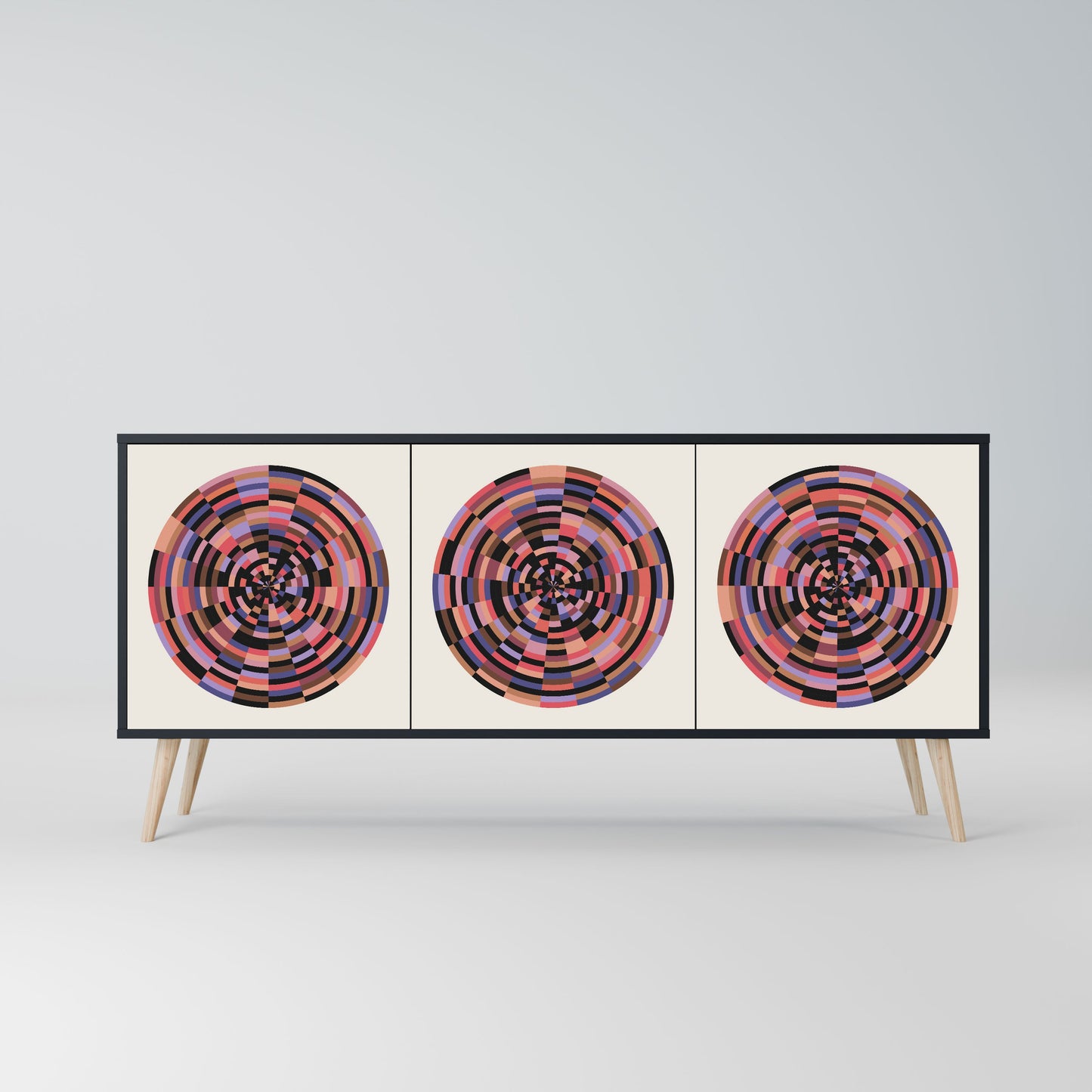 BROWN CIRCLES 3-Door Sideboard in Black Finish