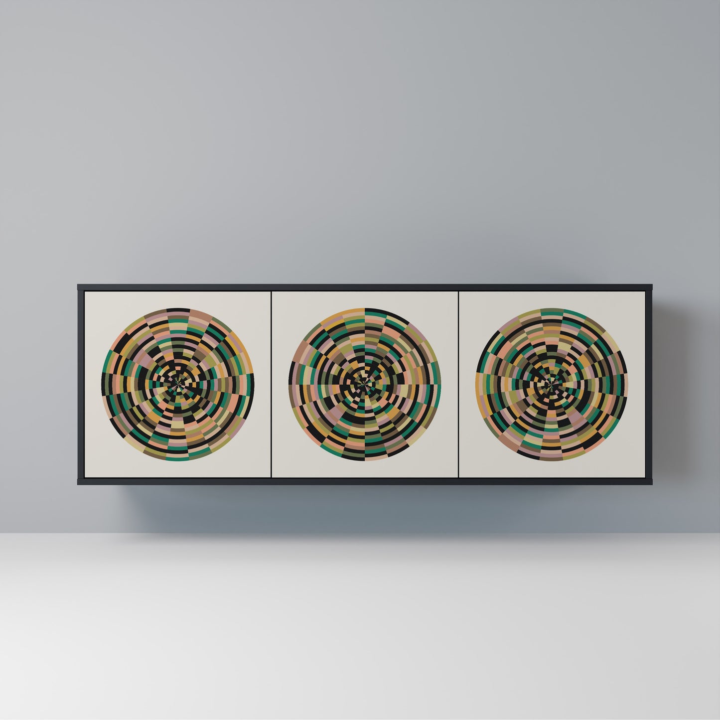 GREEN CIRCLES Madia a 3 Ante in Finitura Nera