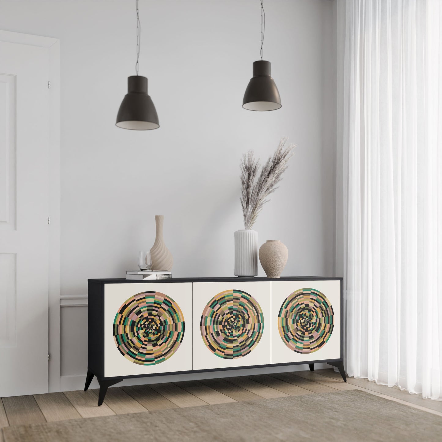 GREEN CIRCLES 3-Door Sideboard in Black Finish