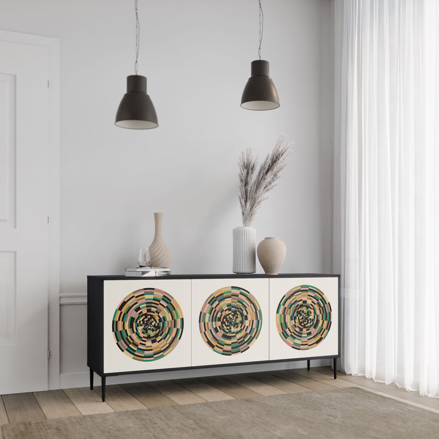 GREEN CIRCLES 3-Door Sideboard in Black Finish