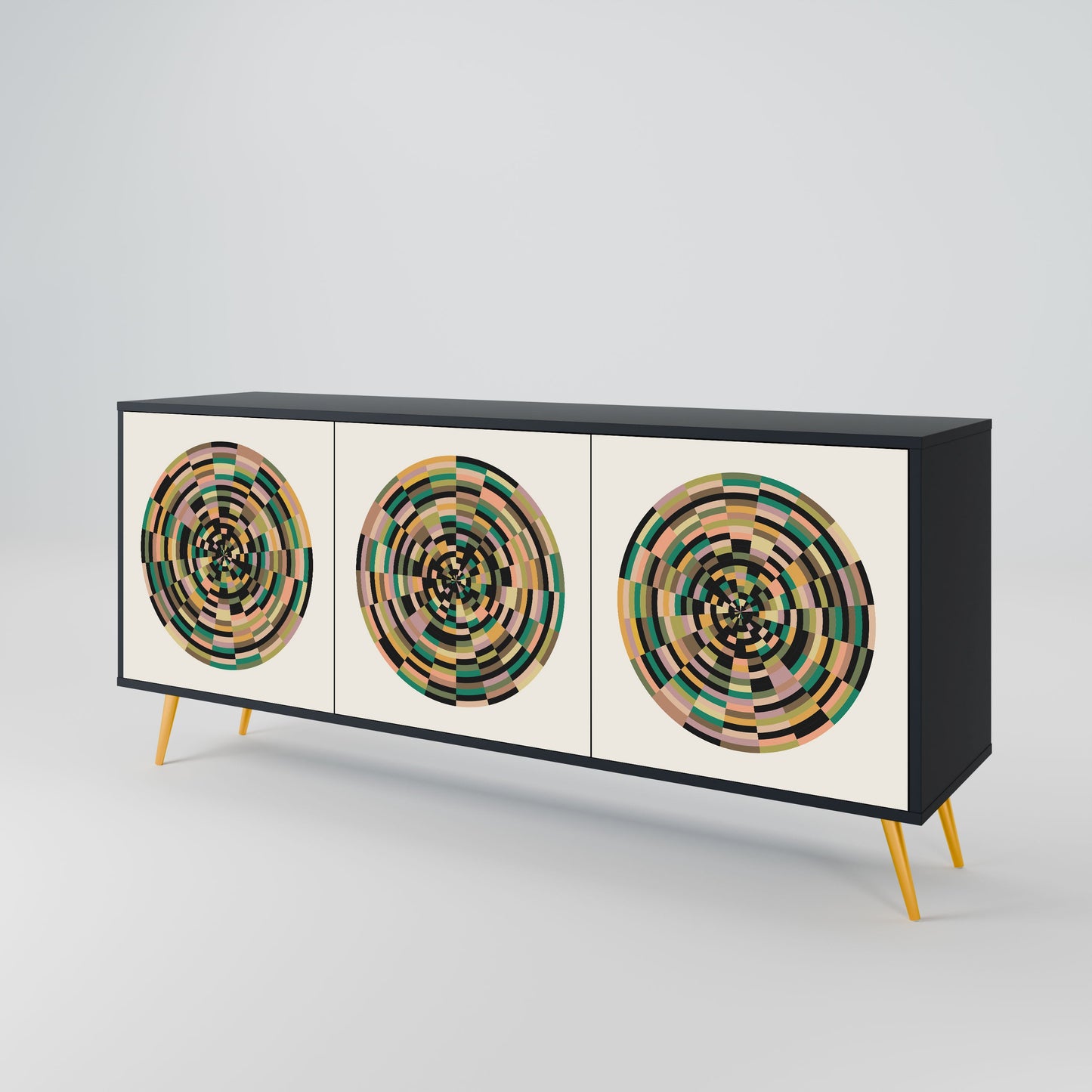 GREEN CIRCLES 3-Door Sideboard in Black Finish