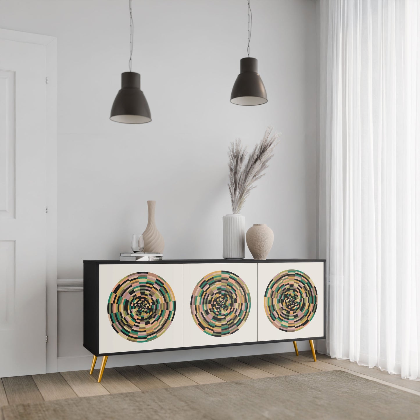 GREEN CIRCLES 3-Door Sideboard in Black Finish