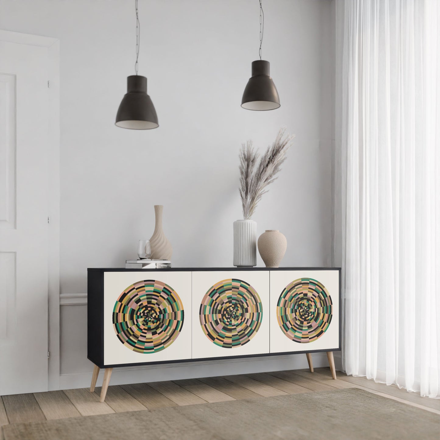 GREEN CIRCLES 3-Door Sideboard in Black Finish