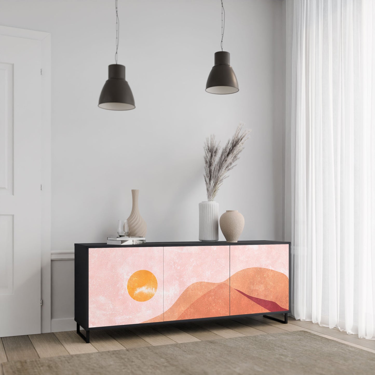 Credenza LUMINOUS SUNLIGHT a 3 ante in finitura nera