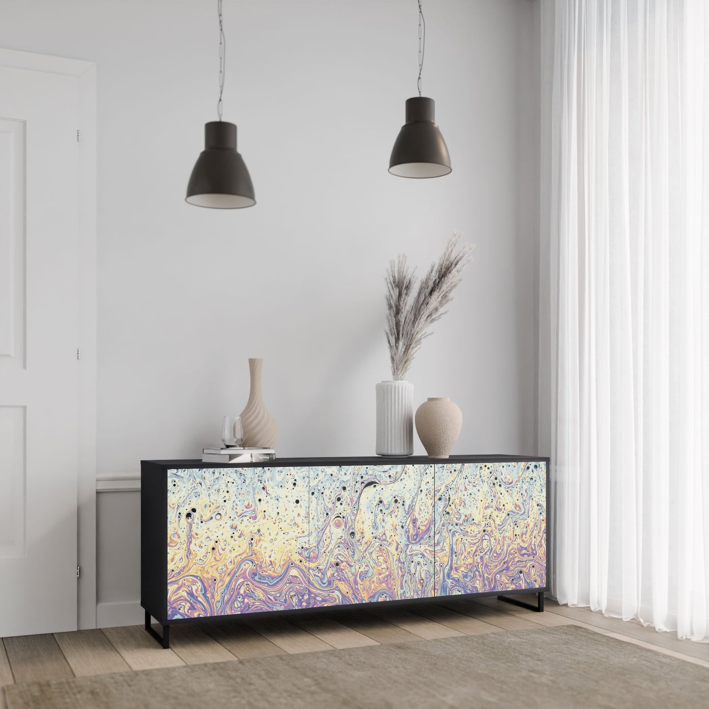 MOSAIC OF COLORS 3-Door Sideboard in Black Finish