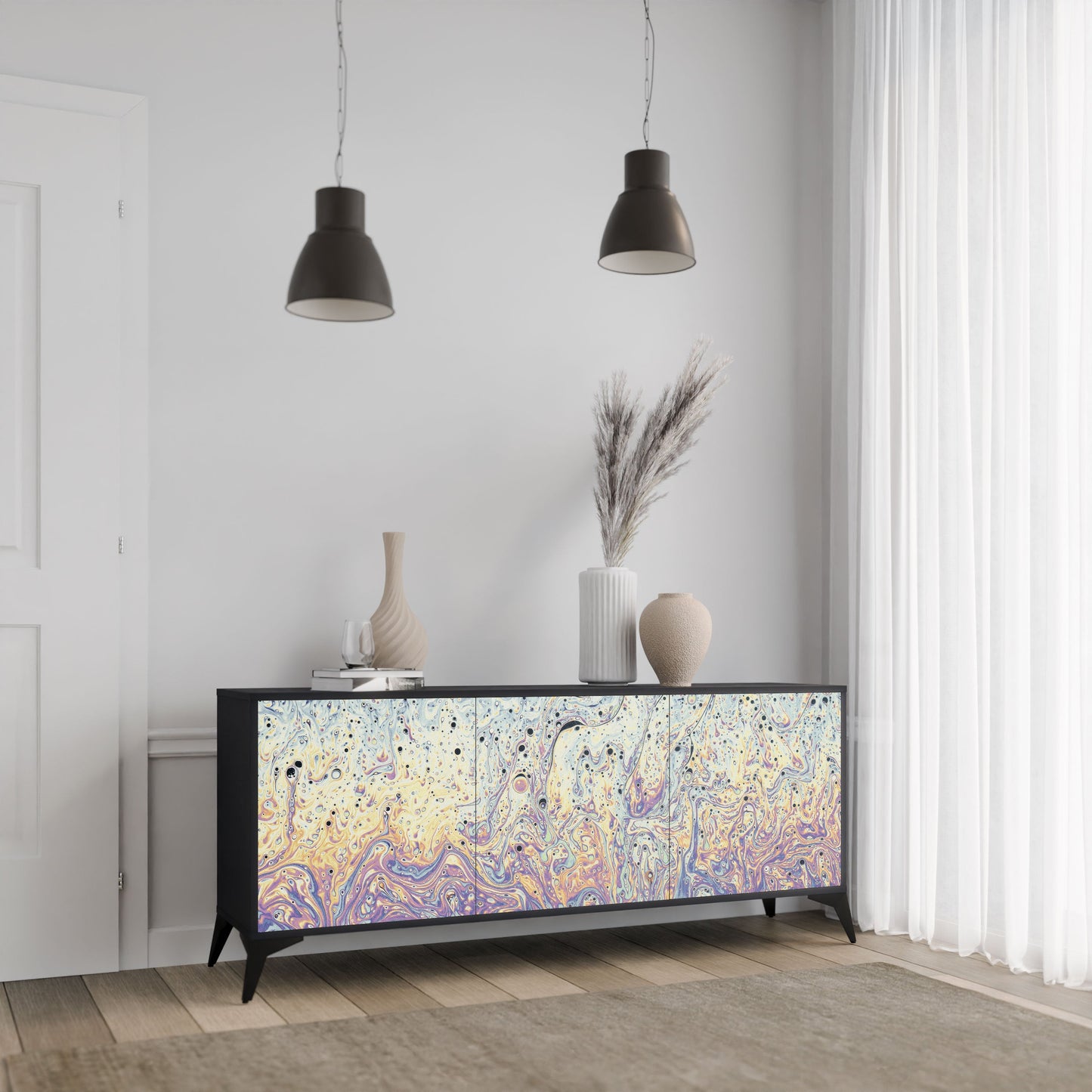 MOSAIC OF COLORS 3-Door Sideboard in Black Finish