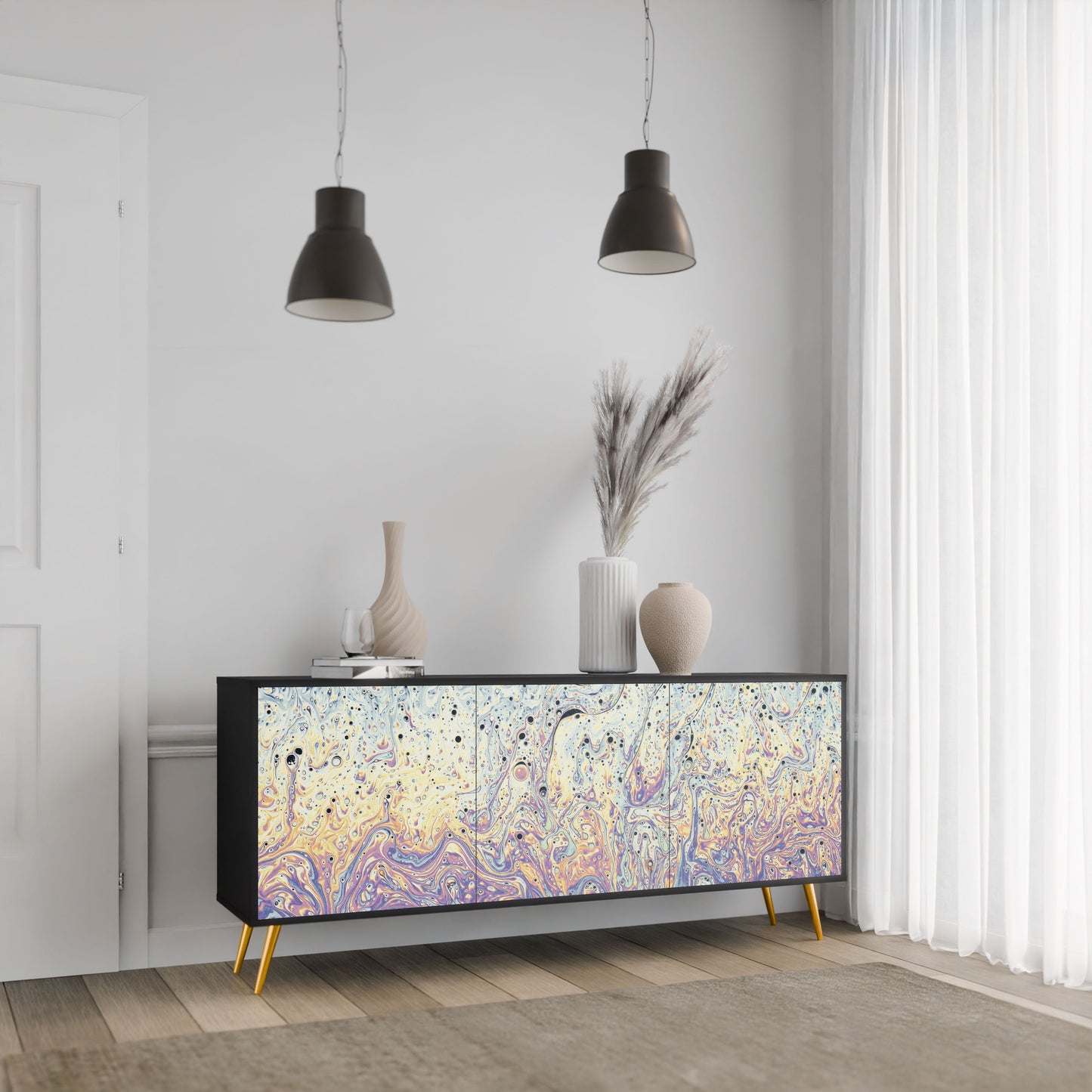 MOSAIC OF COLORS 3-Door Sideboard in Black Finish