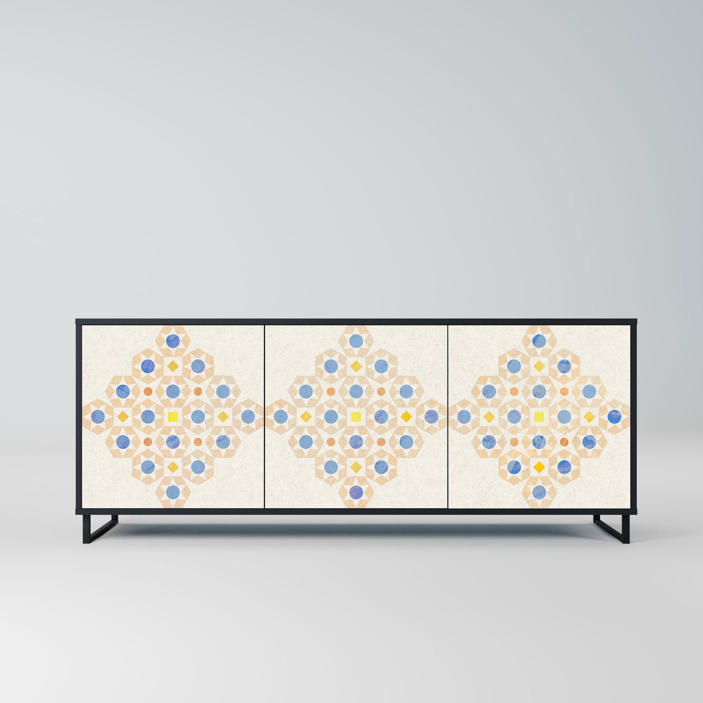 PATTERNED PRISM 3-Door Sideboard in Black Finish