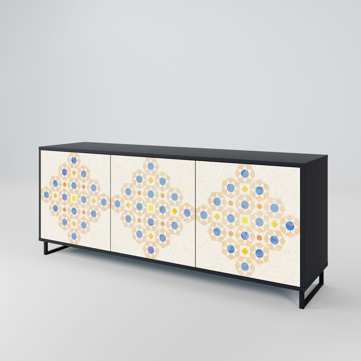 PATTERNED PRISM 3-Door Sideboard in Black Finish