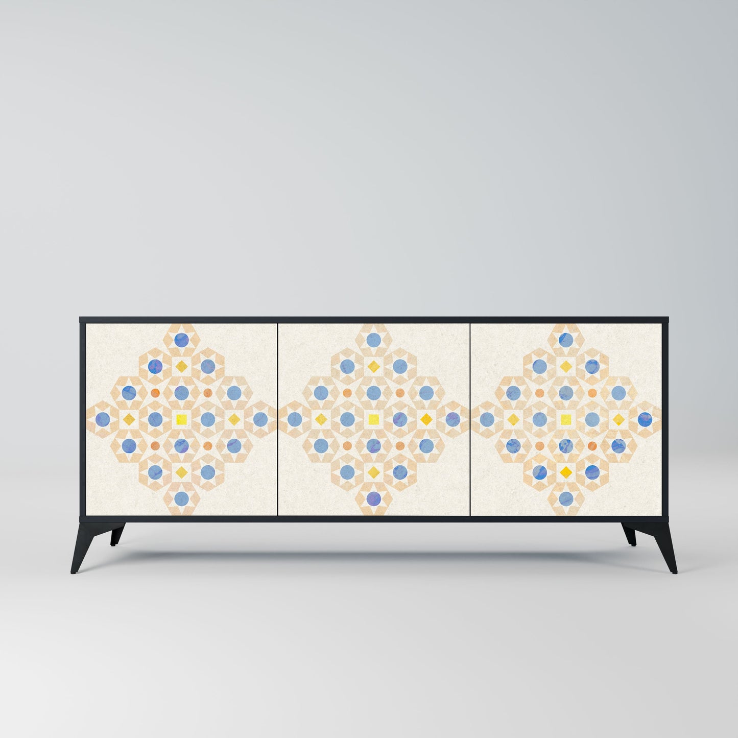 PATTERNED PRISM 3-Door Sideboard in Black Finish