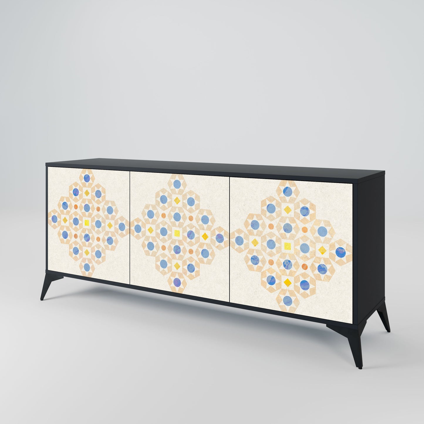 PATTERNED PRISM 3-Door Sideboard in Black Finish