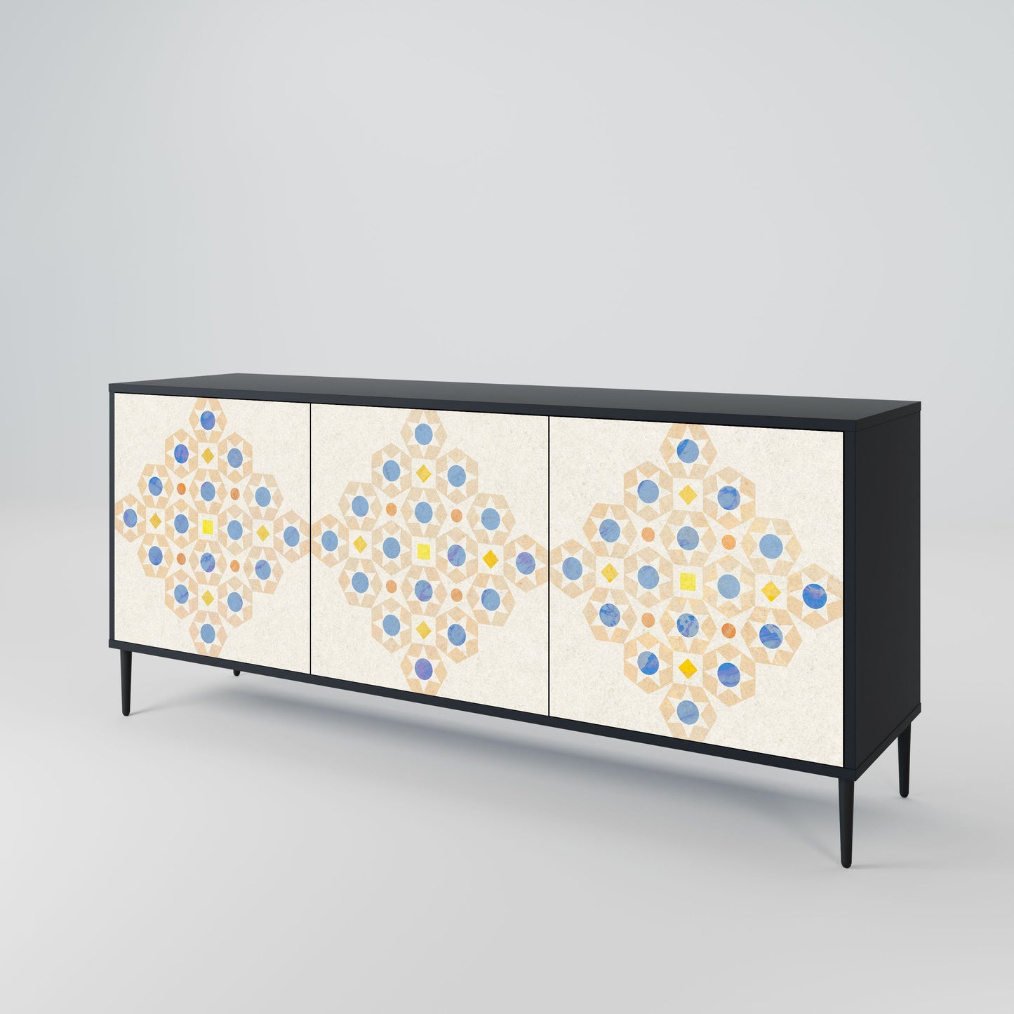 PATTERNED PRISM 3-Door Sideboard in Black Finish