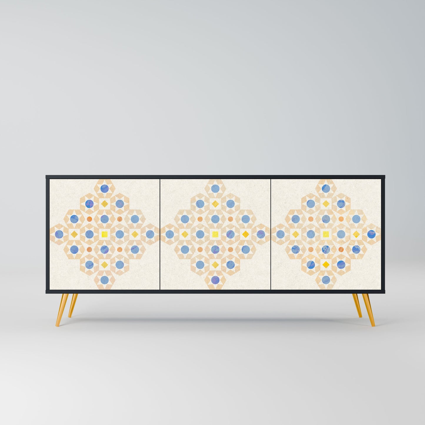 PATTERNED PRISM 3-Door Sideboard in Black Finish
