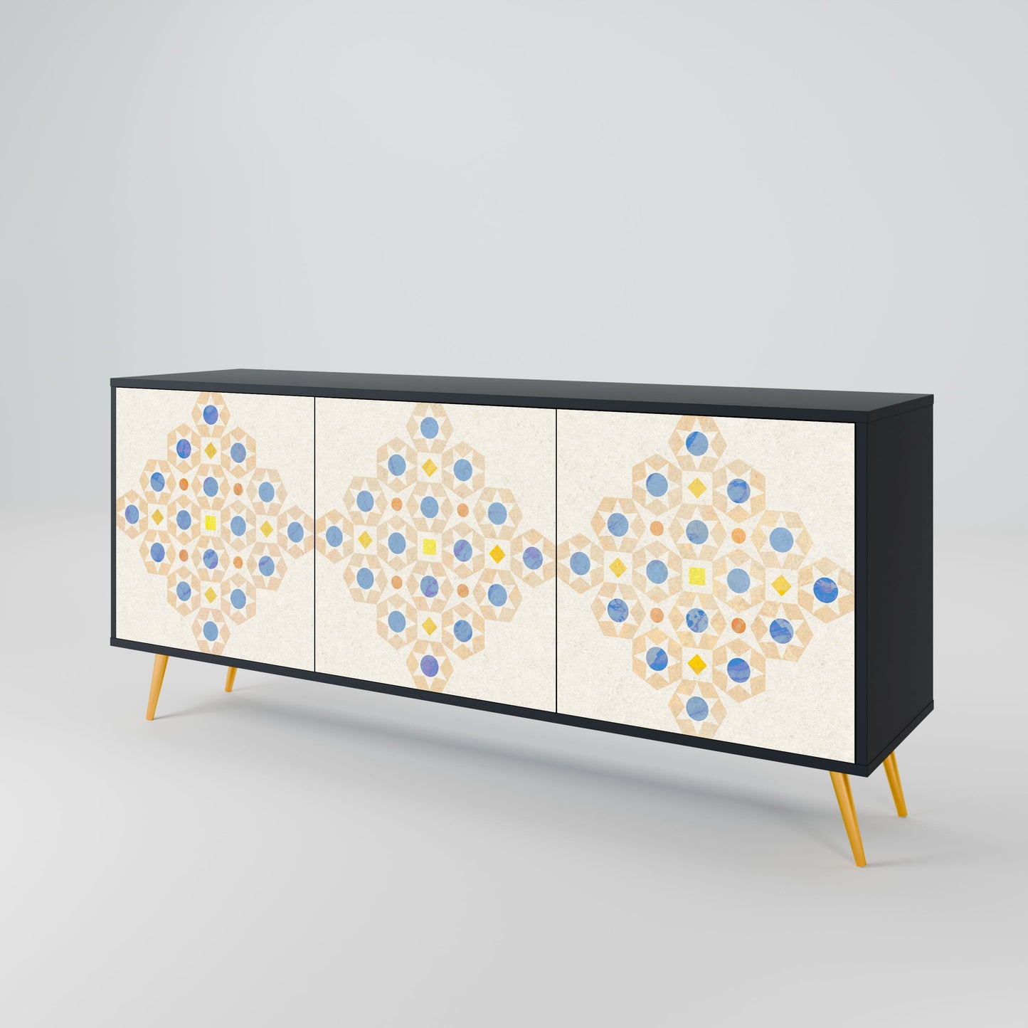 PATTERNED PRISM 3-Door Sideboard in Black Finish