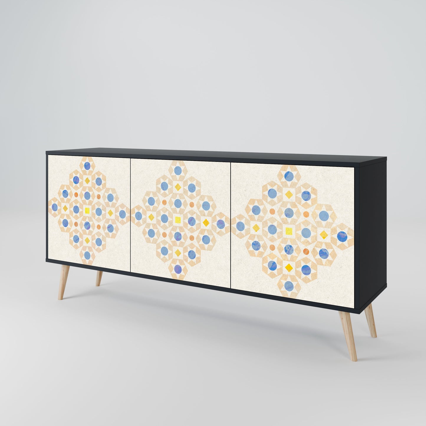 PATTERNED PRISM 3-Door Sideboard in Black Finish