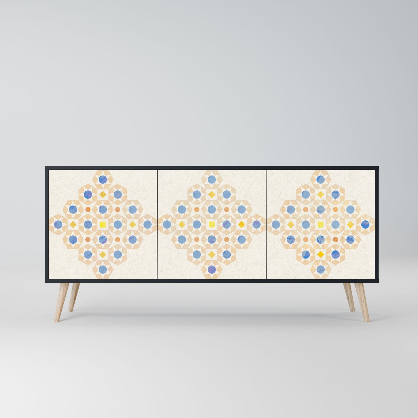 PATTERNED PRISM 3-Door Sideboard in Black Finish