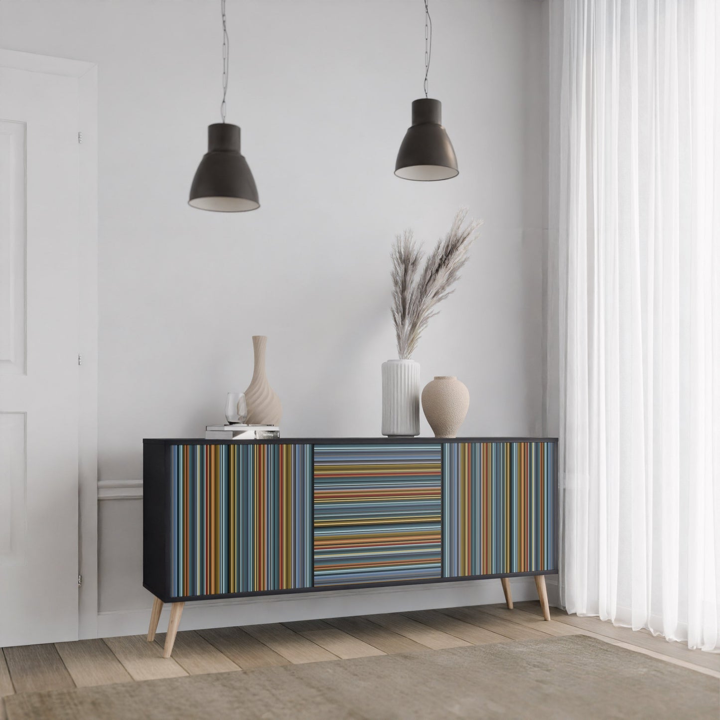 Credenza LINEOUT SPECTRUM a 3 ante con finitura nera