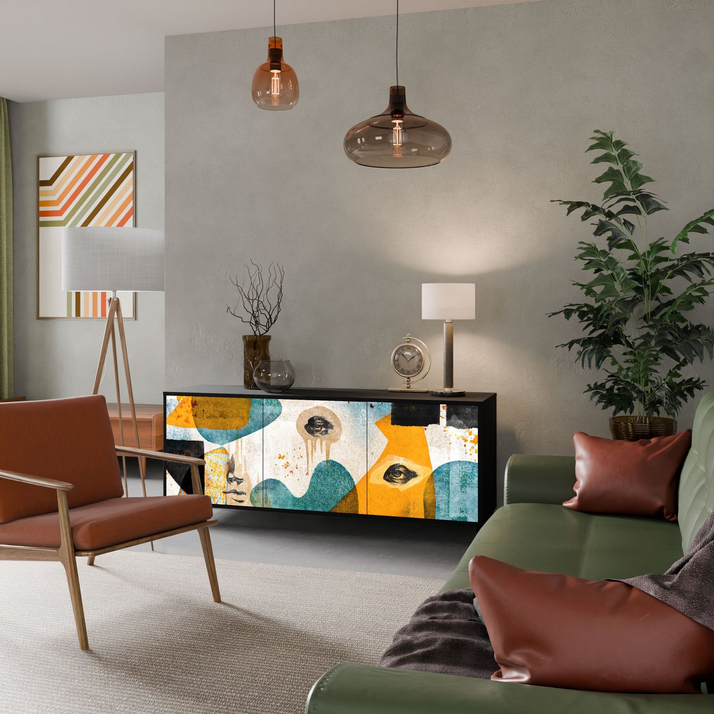 Credenza a 3 ante ABSTRACT FACES in finitura nera